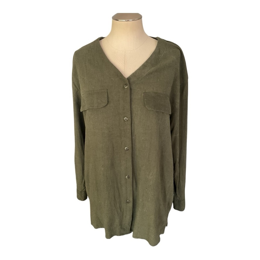 Basic Editions Olive Green Button-Down Shirt